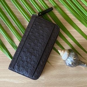 Ostrich LEATHER Wallet Large Womens Zip Clutch Wallet Credit Cardholder